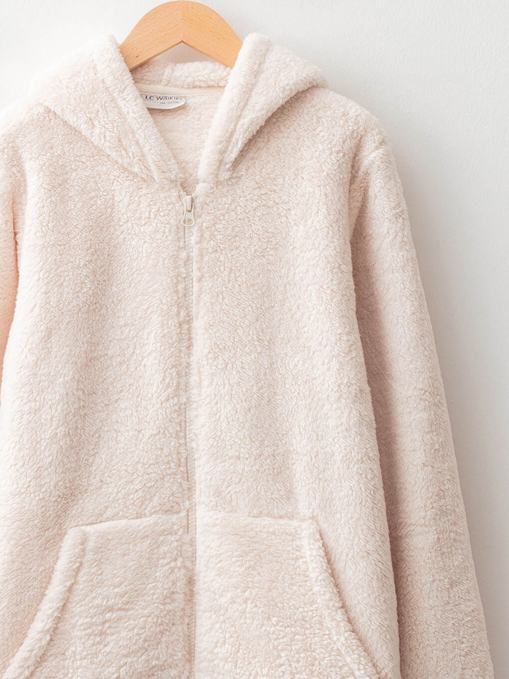 Kapüşonlu Basic Uzun Kollu Kız Çocuk Pelüş Fermuarlı Sweatshirt-2