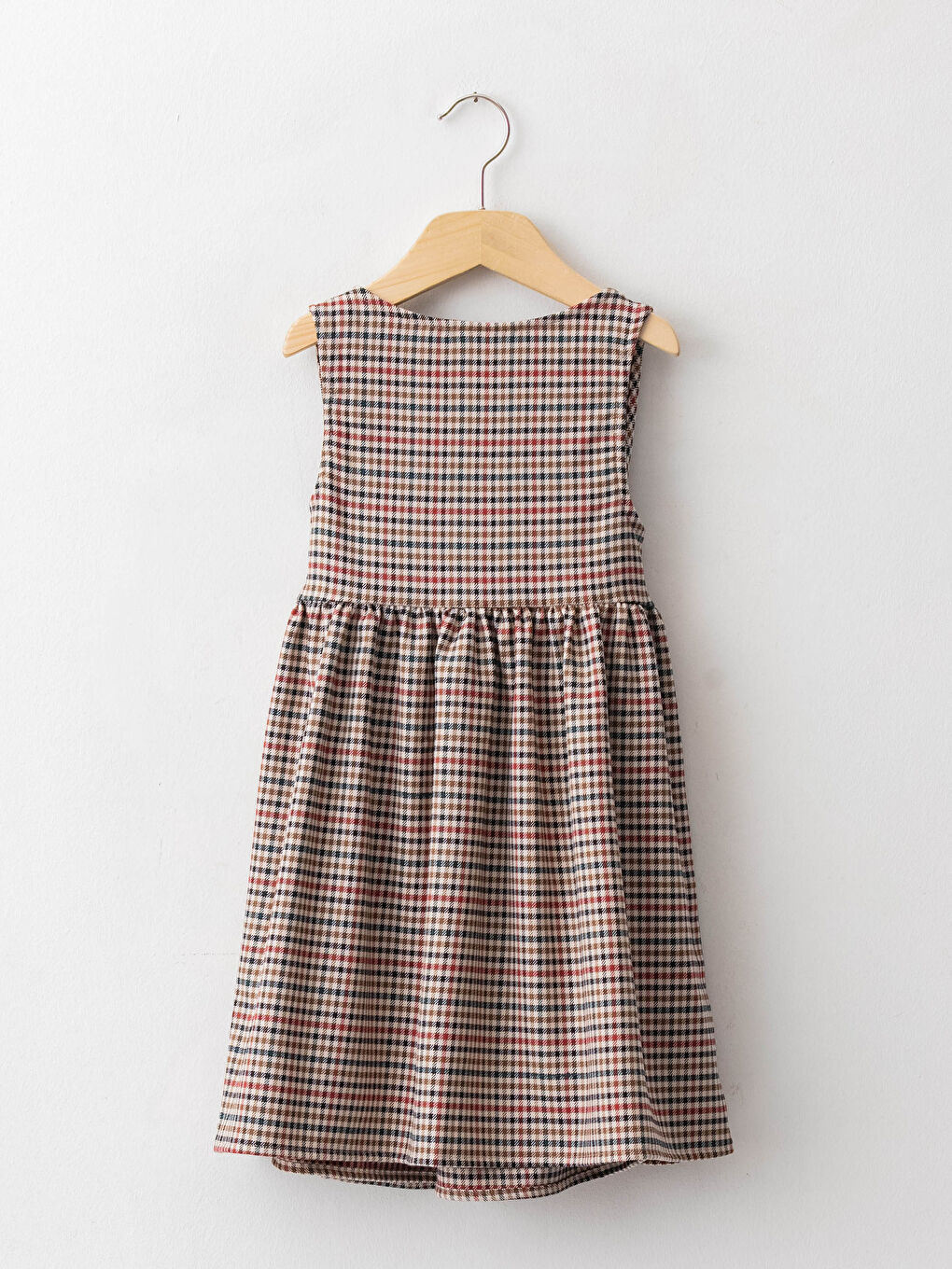 Платье Для Девочки В Клетку С V-Образным Вырезом И Пуговицами-1