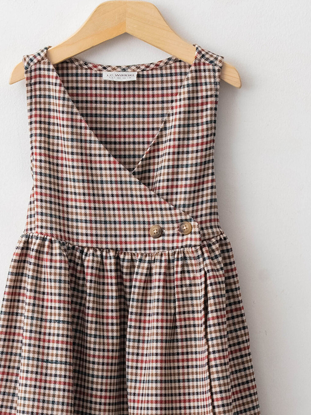 Платье Для Девочки В Клетку С V-Образным Вырезом И Пуговицами-2