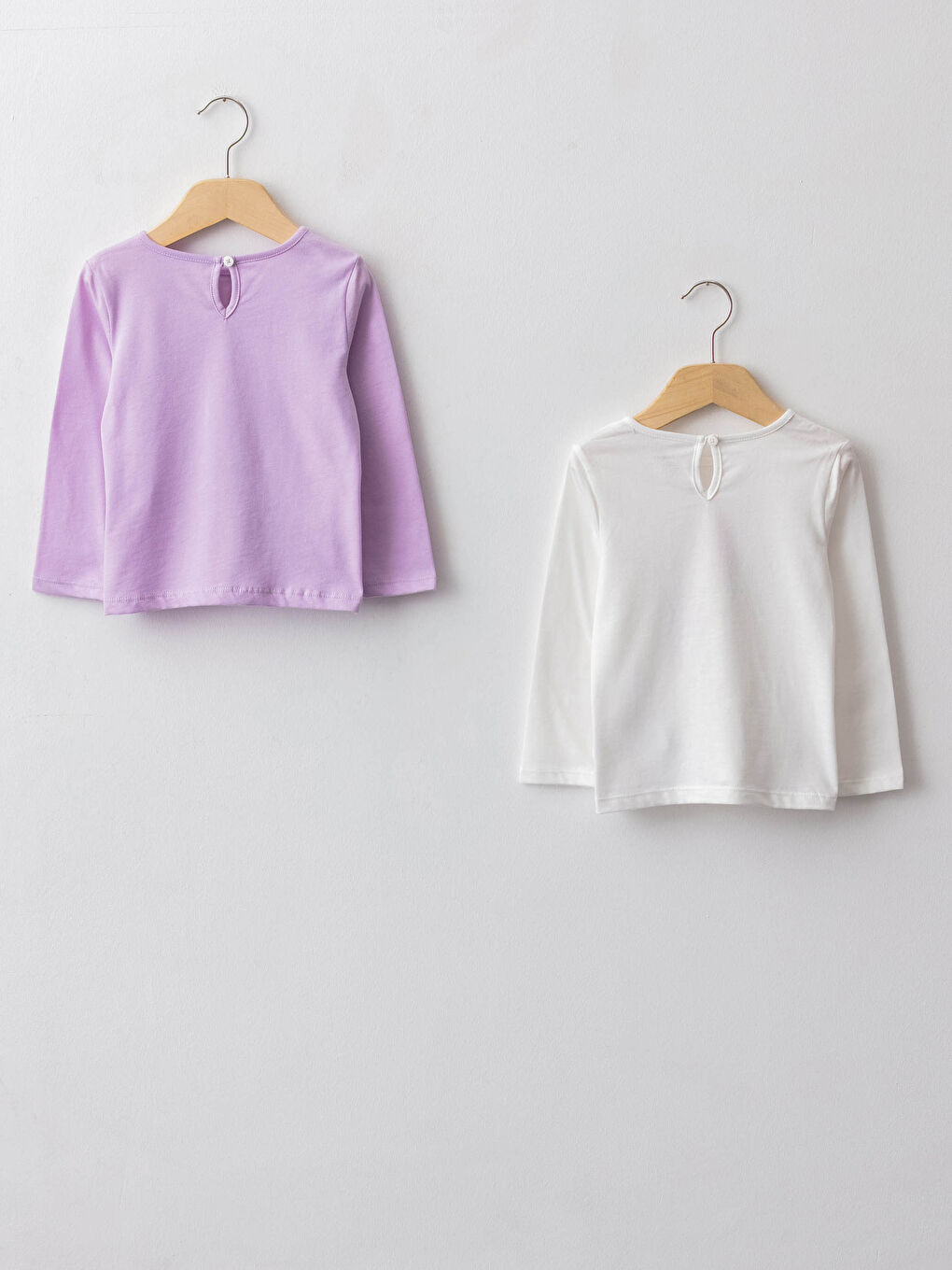 Lila Bisiklet Yaka Uzun Kollu Baskılı Kız Bebek Tişört 2'li-1