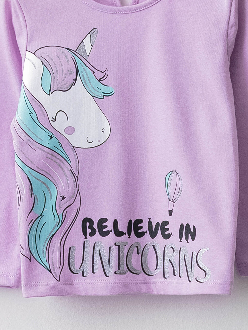 Lila Bisiklet Yaka Uzun Kollu Baskılı Kız Bebek Tişört 2'li-2