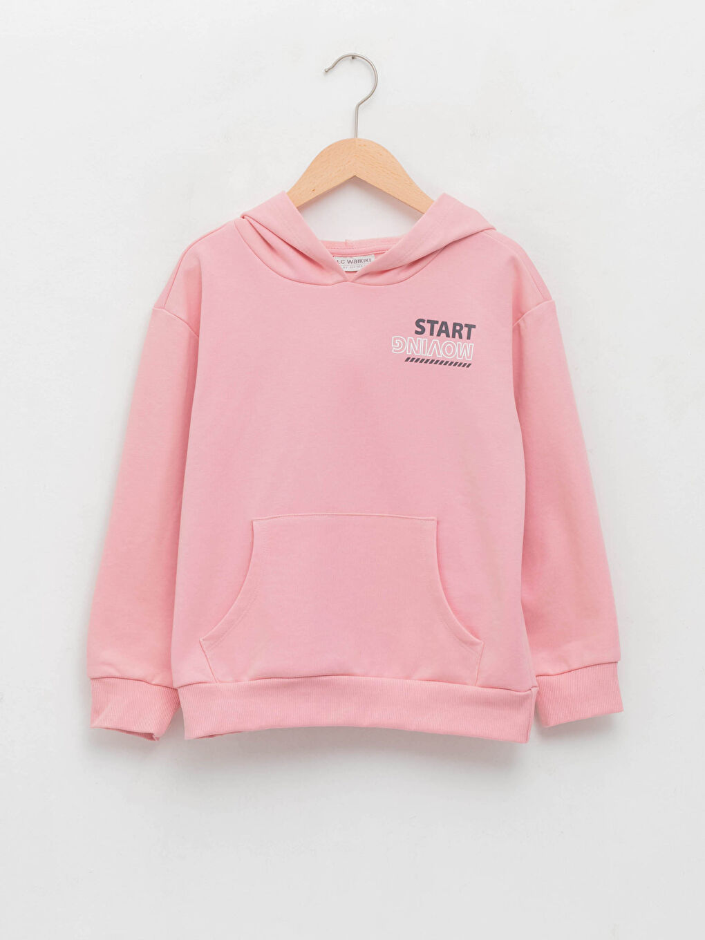 Pembe Kapüşonlu Baskılı Uzun Kollu Kız Çocuk Sweatshirt