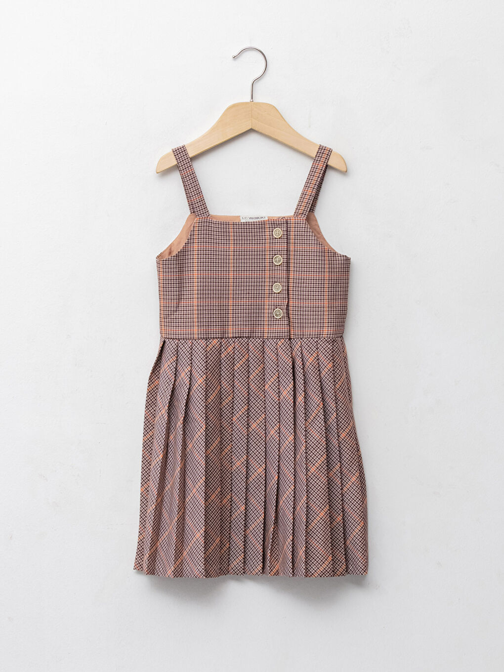 LCW Kids Square Neck Patterned Strap Pleated Girl Dress -W1AQ41Z4-LLL