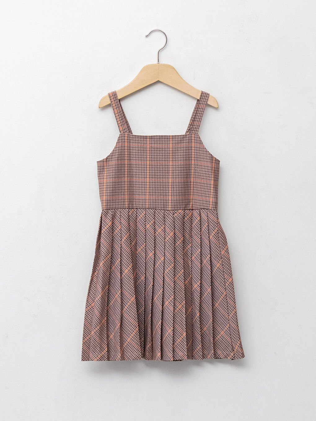 LCW Kids Square Neck Patterned Strap Pleated Girl Dress -W1AQ41Z4-LLL