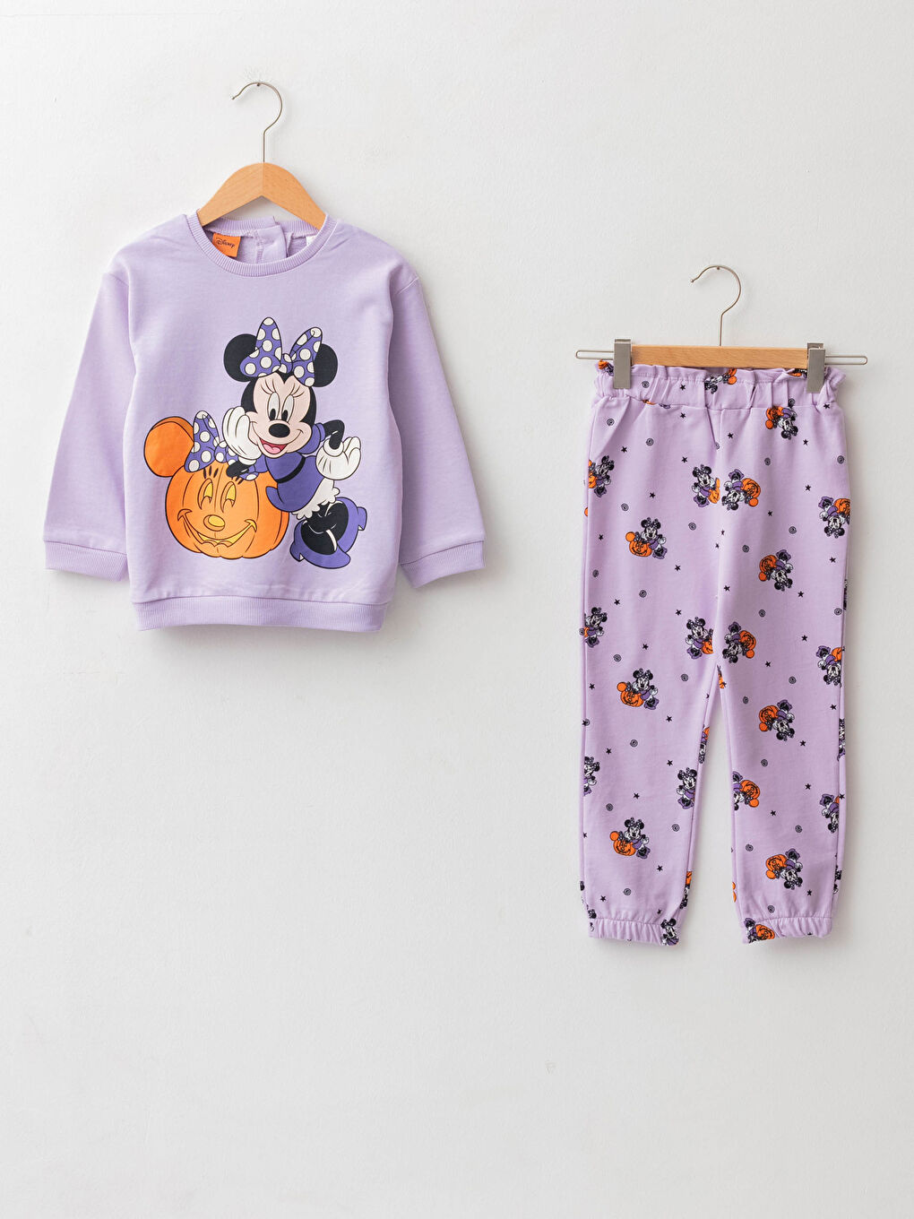 LCW baby Crew Neck Long Sleeved Minnie Mouse Printed Cotton Baby Girl Sweatshirt and Pants 2-Pack -W1AQ59Z1-G0W