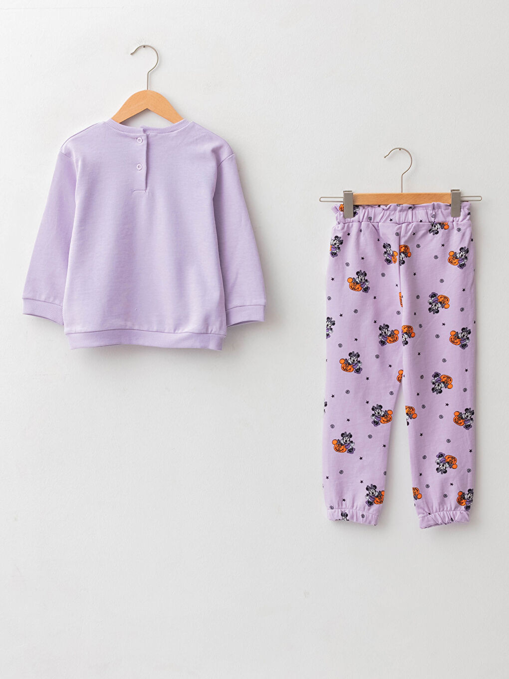 LCW baby Crew Neck Long Sleeved Minnie Mouse Printed Cotton Baby Girl Sweatshirt and Pants 2-Pack -W1AQ59Z1-G0W