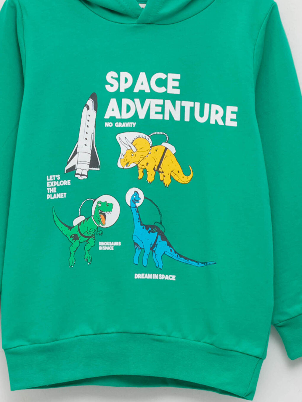 Yeşil Kapüşonlu Baskılı Uzun Kollu Erkek Çocuk Sweatshirt ve Eşofman Altı-2