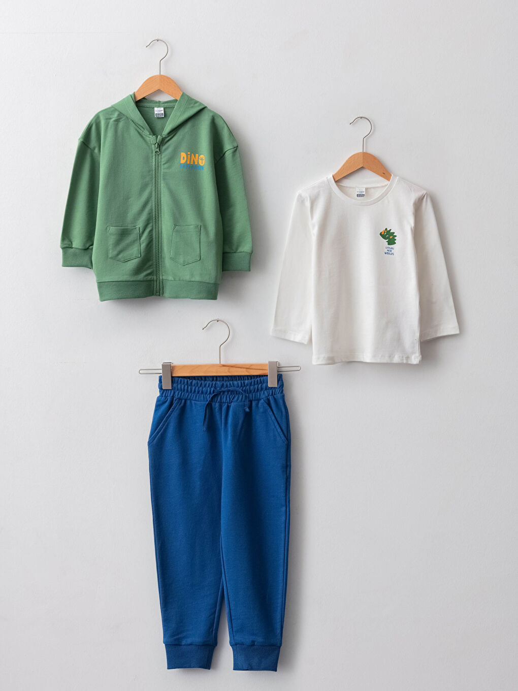 Yeşil Baskılı Uzun Kollu Erkek Bebek Takım 3'lü-2