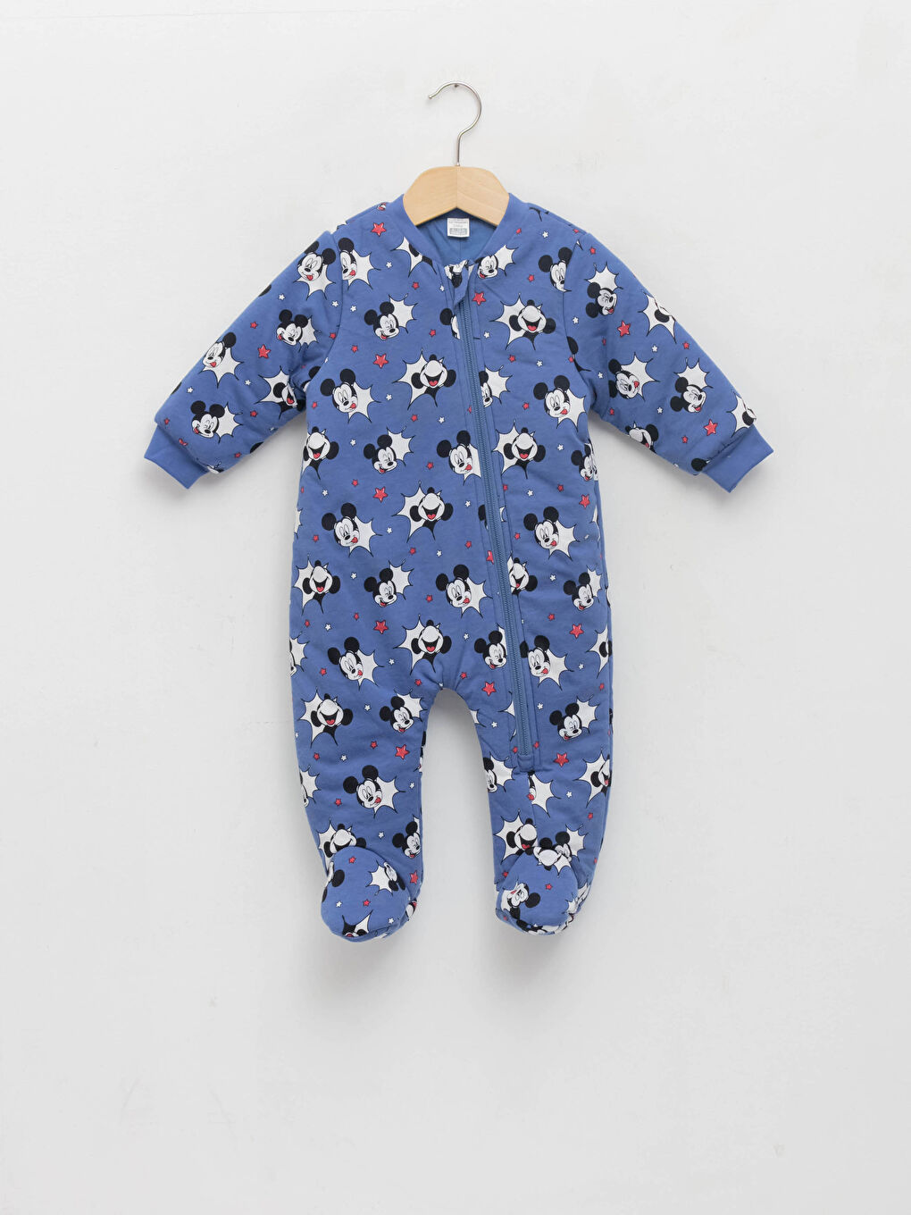 Crew Neck Long Sleeve Mickey Mouse Printed Baby Boy Zippered Jumpsuit
