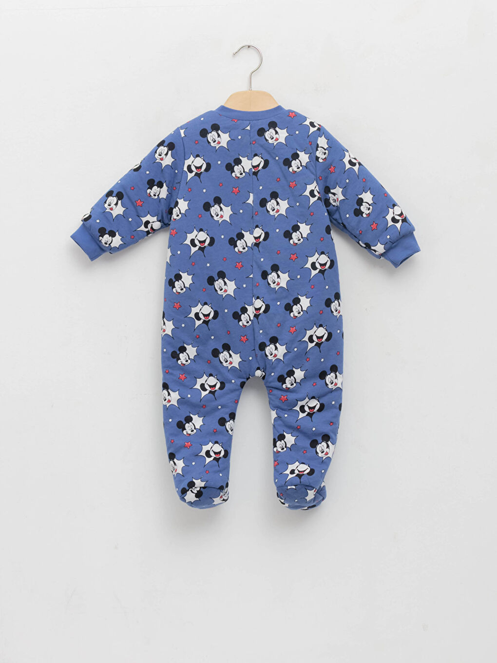 Crew Neck Long Sleeve Mickey Mouse Printed Baby Boy Zippered Jumpsuit-1
