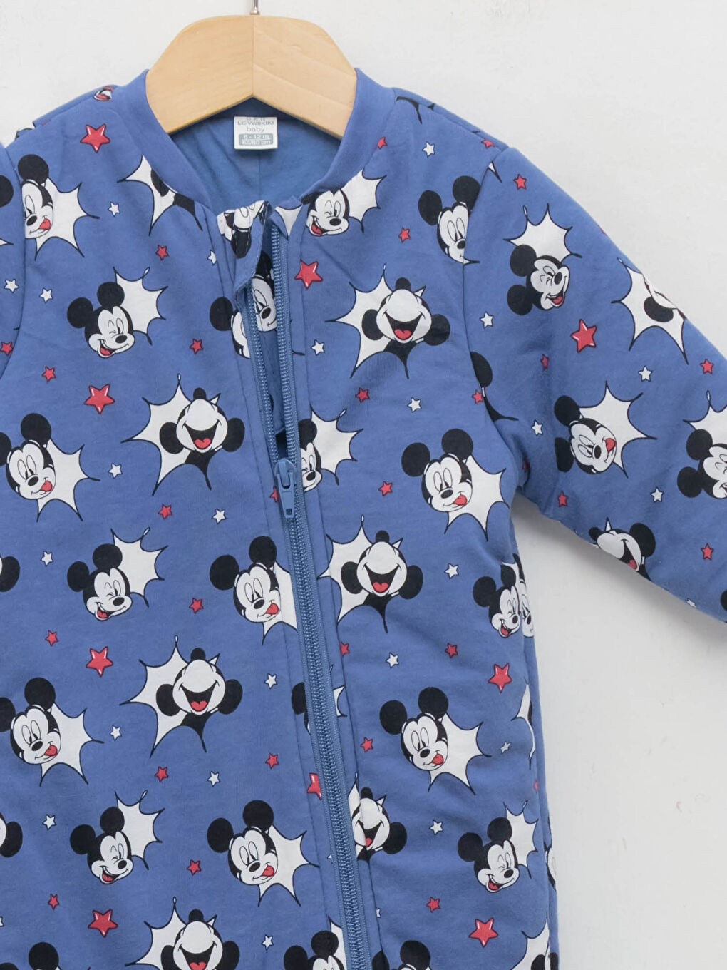 Crew Neck Long Sleeve Mickey Mouse Printed Baby Boy Zippered Jumpsuit-2