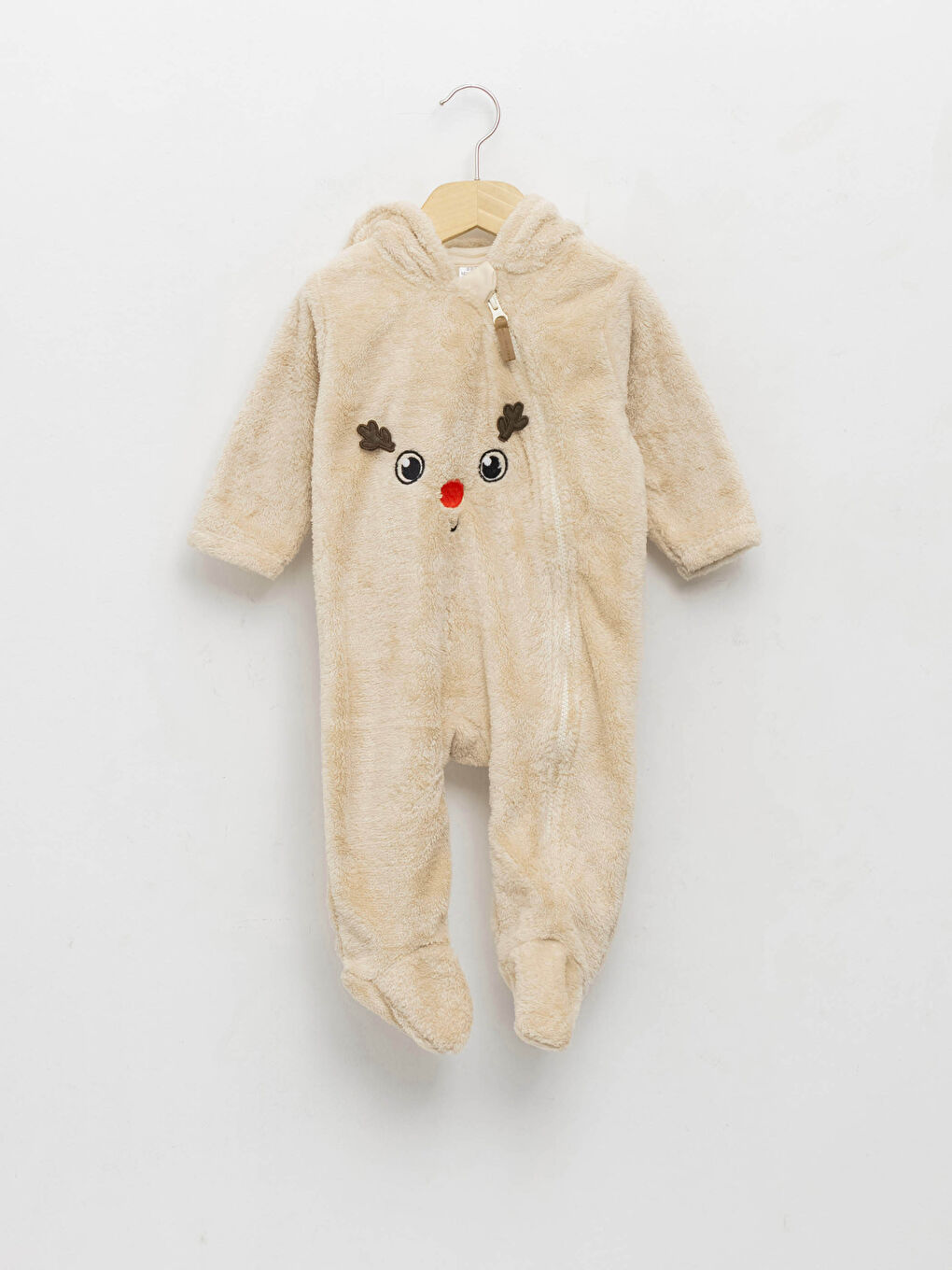 Hooded Long Sleeve Plush Baby Boy Zipper Jumpsuit