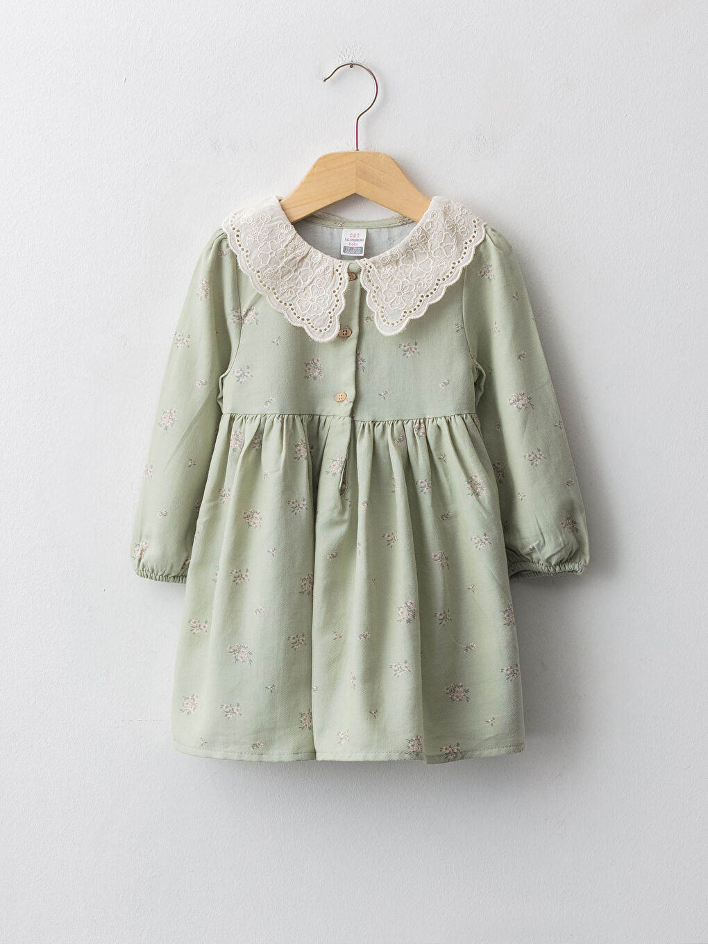 Baby Collar Long Sleeve Lace Detailed Baby Girl Dress