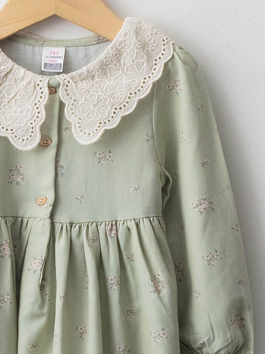 Baby Collar Long Sleeve Lace Detailed Baby Girl Dress-2