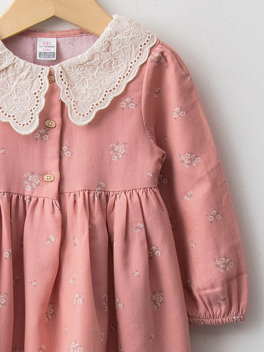 Baby Collar Long Sleeve Lace Detailed Baby Girl Dress-2