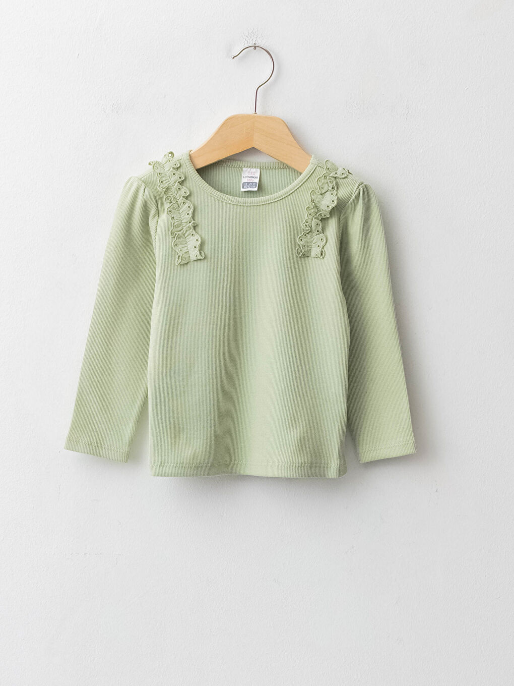 Crew Neck Long Sleeve Ruffle Detail Baby Girls' T-Shirt