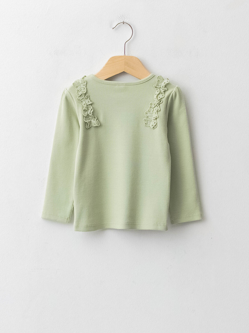 Crew Neck Long Sleeve Ruffle Detail Baby Girls' T-Shirt-1