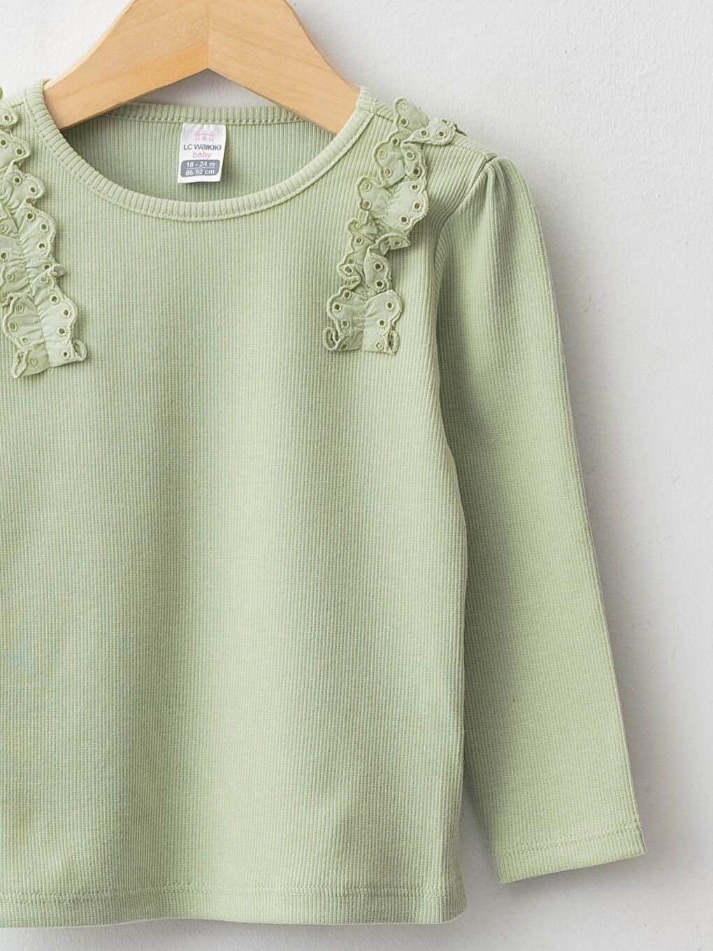 Crew Neck Long Sleeve Ruffle Detail Baby Girls' T-Shirt-2