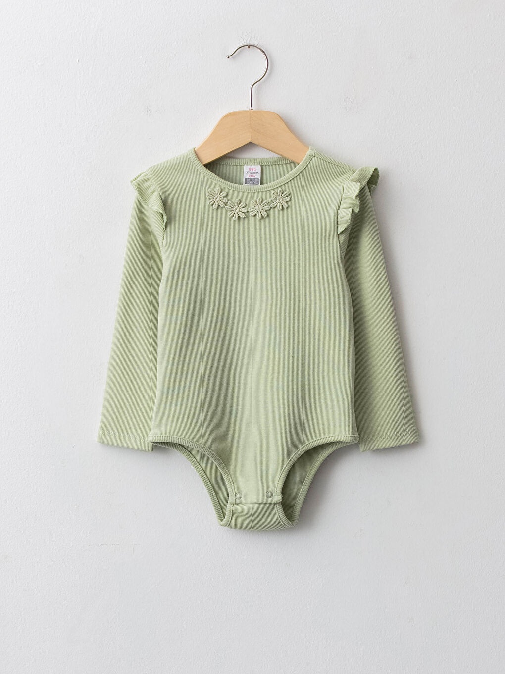 Crew Neck Long Sleeve Baby Girls' Snap Fastening Bodysuit