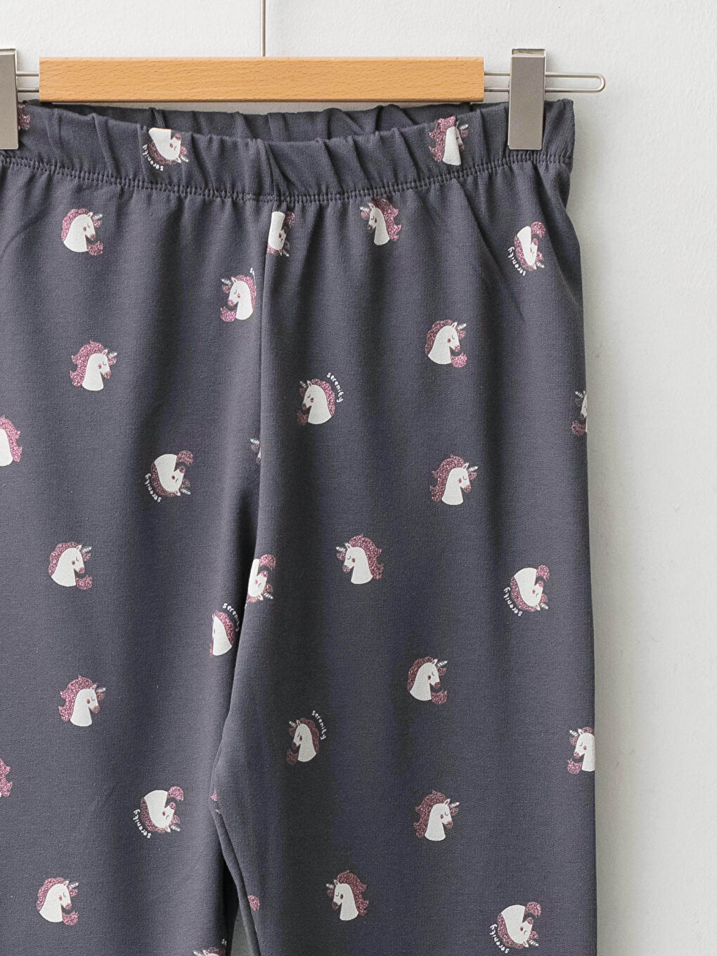 Antrasit Beli Lastikli Baskılı Pamuklu Kız Çocuk Uzun Tayt-2