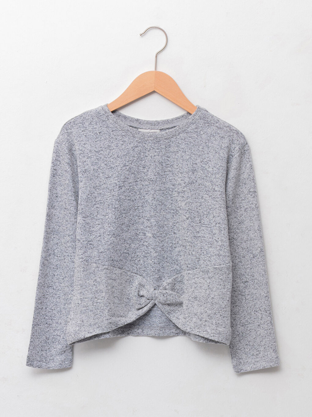 Gri Bisiklet Yaka Basic Uzun Kollu Kız Çocuk Tişört