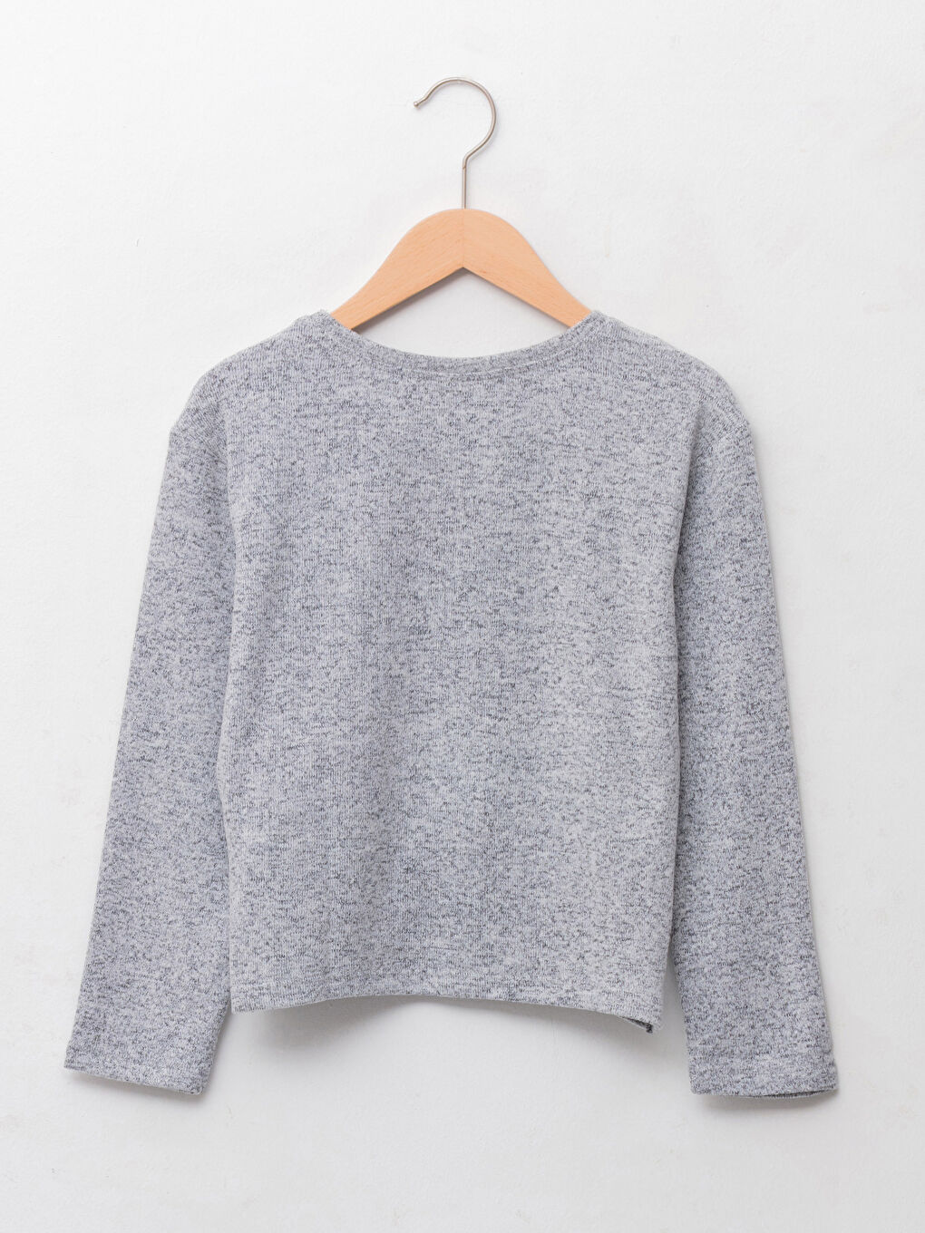 Gri Bisiklet Yaka Basic Uzun Kollu Kız Çocuk Tişört-1