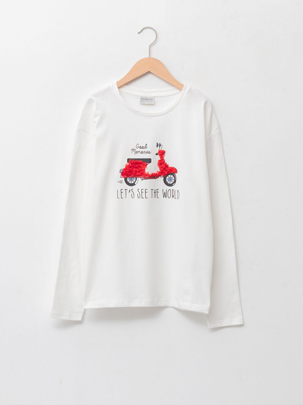 Crew Neck Printed Long Sleeve Cotton Girl T-shirt