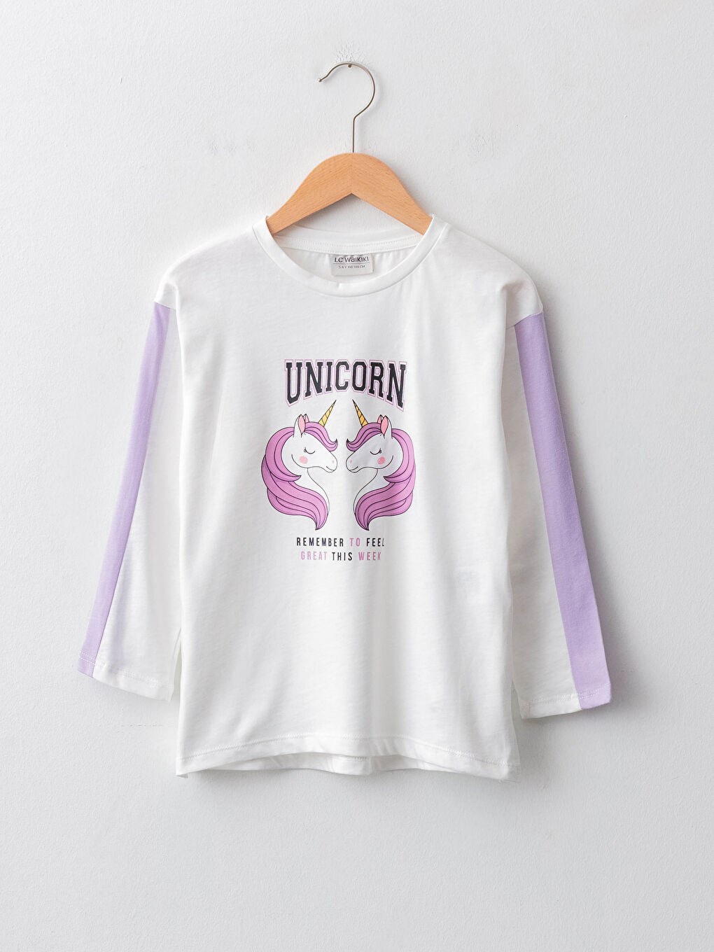 Crew Neck Printed Long Sleeve Cotton Girl T-shirt