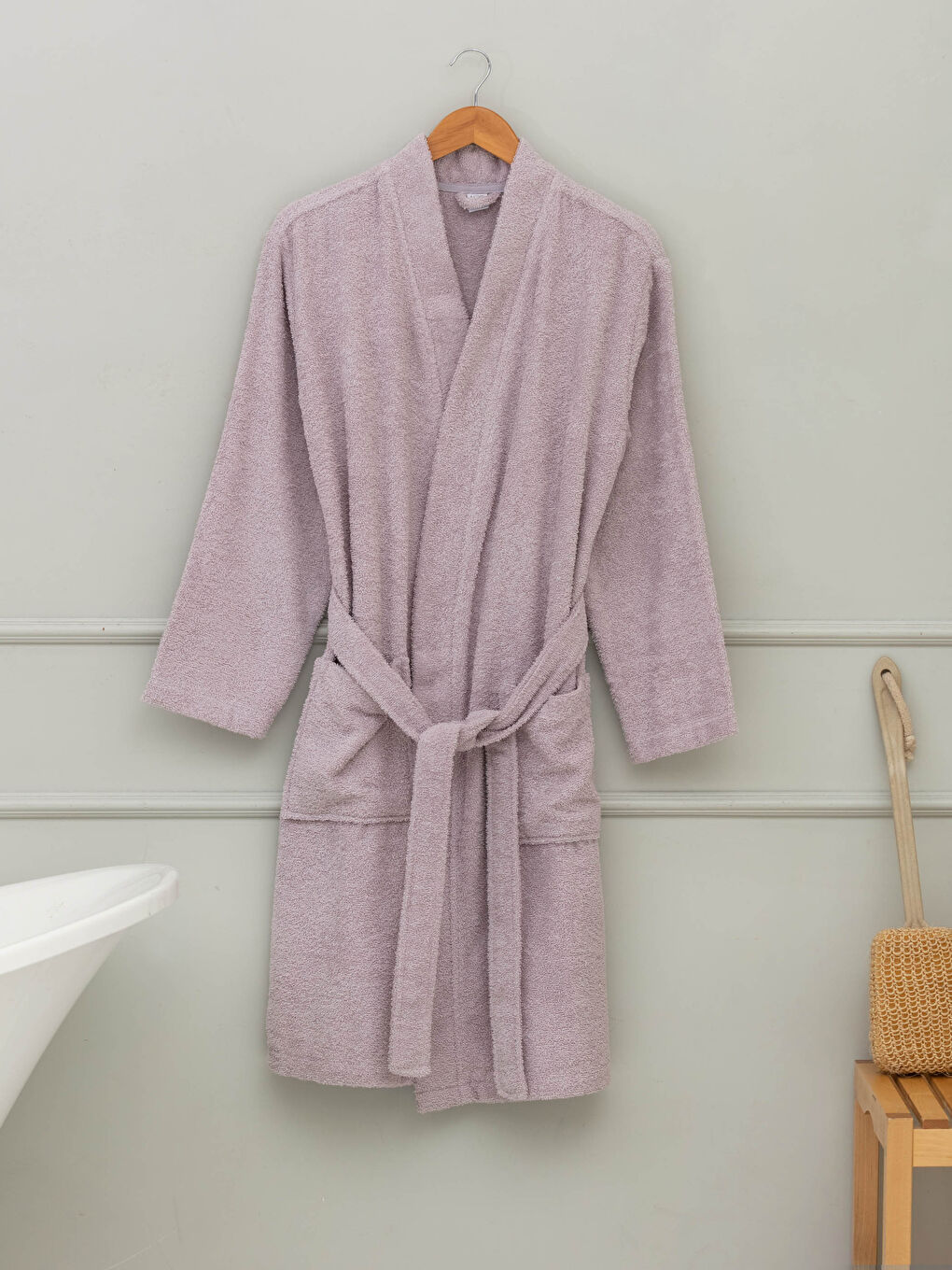 Pembe Düz Şal Yaka Kadın Bornoz