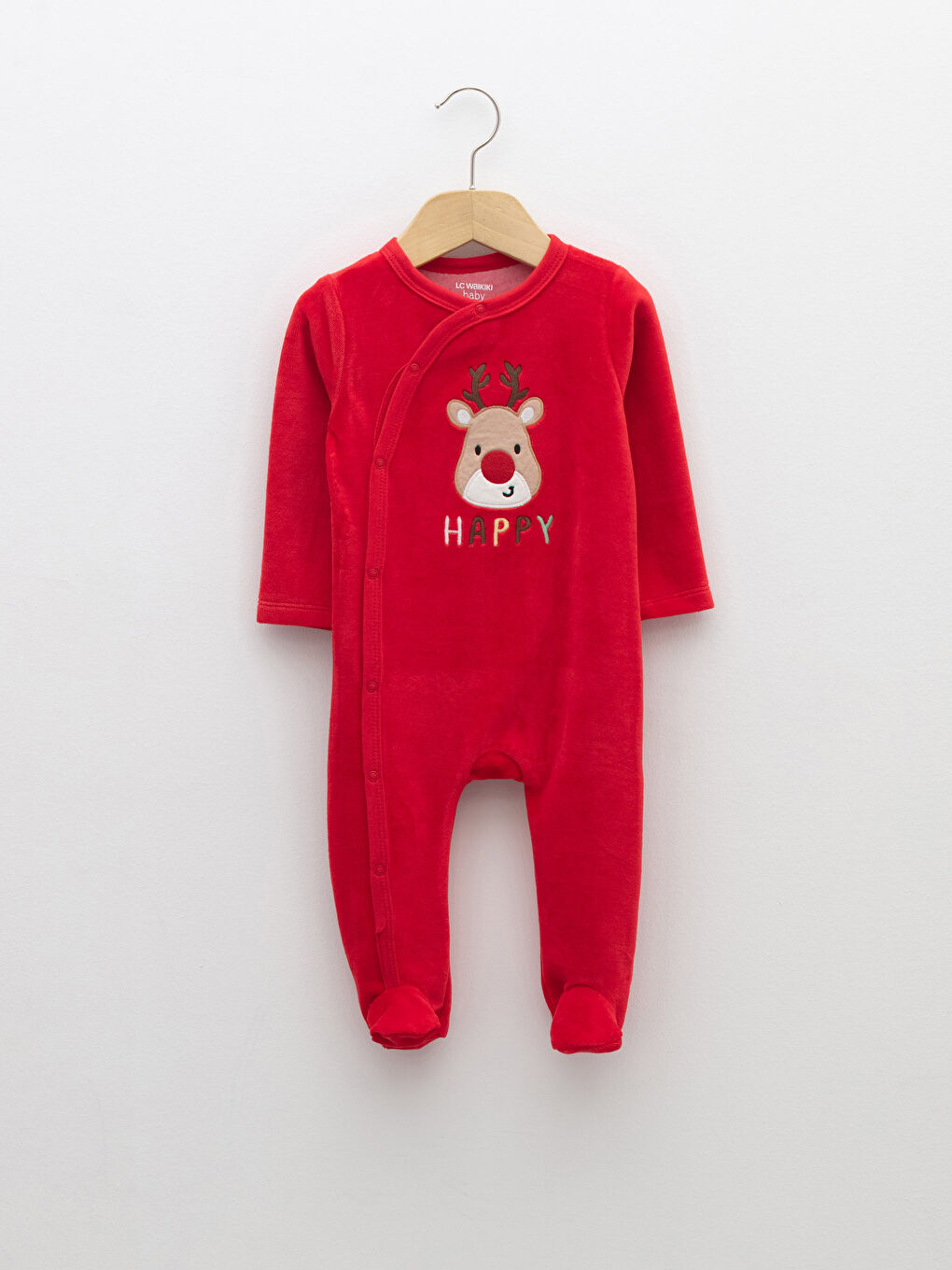 LCW baby Crew Neck Long Sleeve Christmas Themed Velvet Baby Boy Rompers -W1AY38Z1-HJY