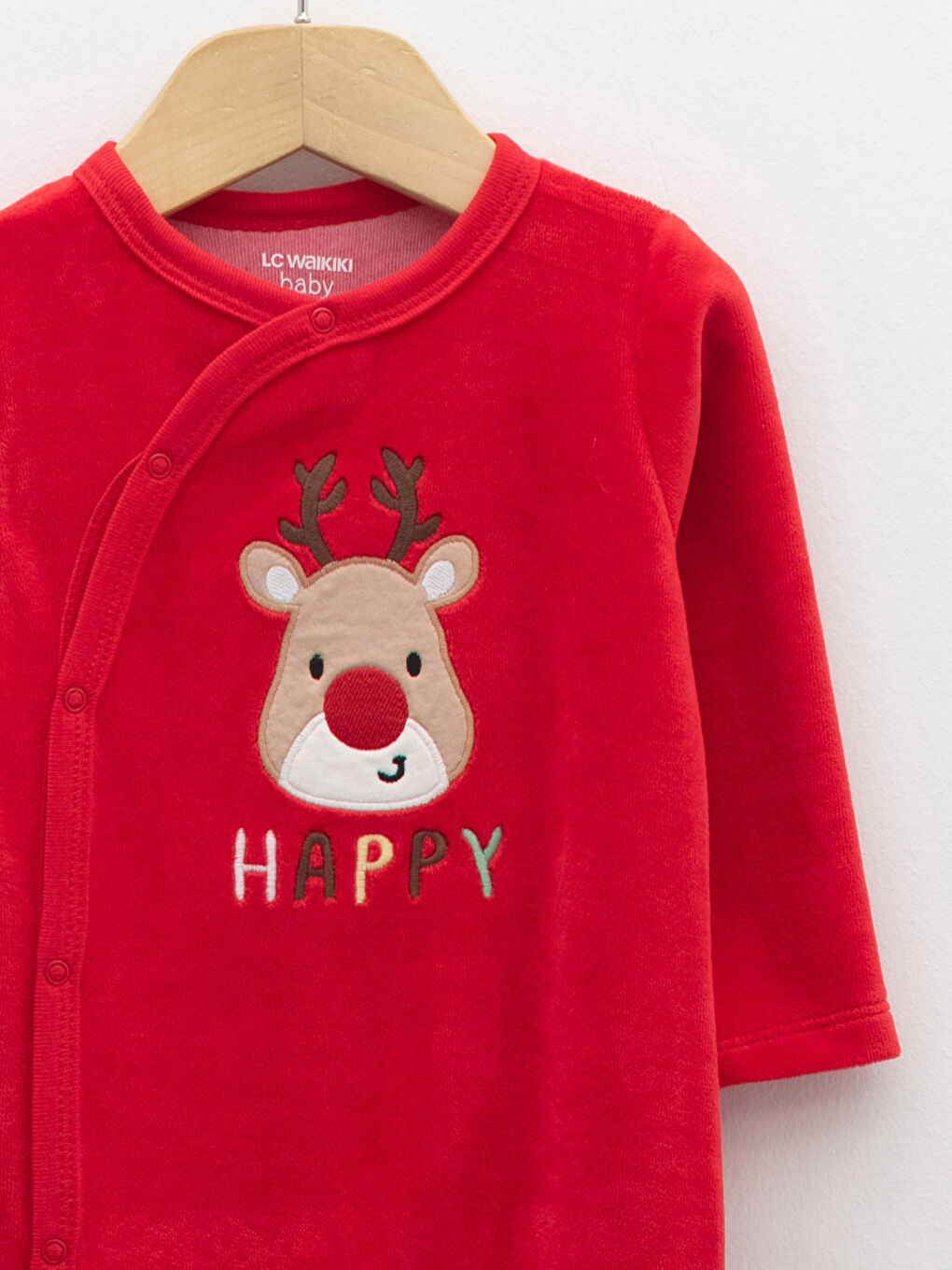 LCW baby Crew Neck Long Sleeve Christmas Themed Velvet Baby Boy Rompers -W1AY38Z1-HJY