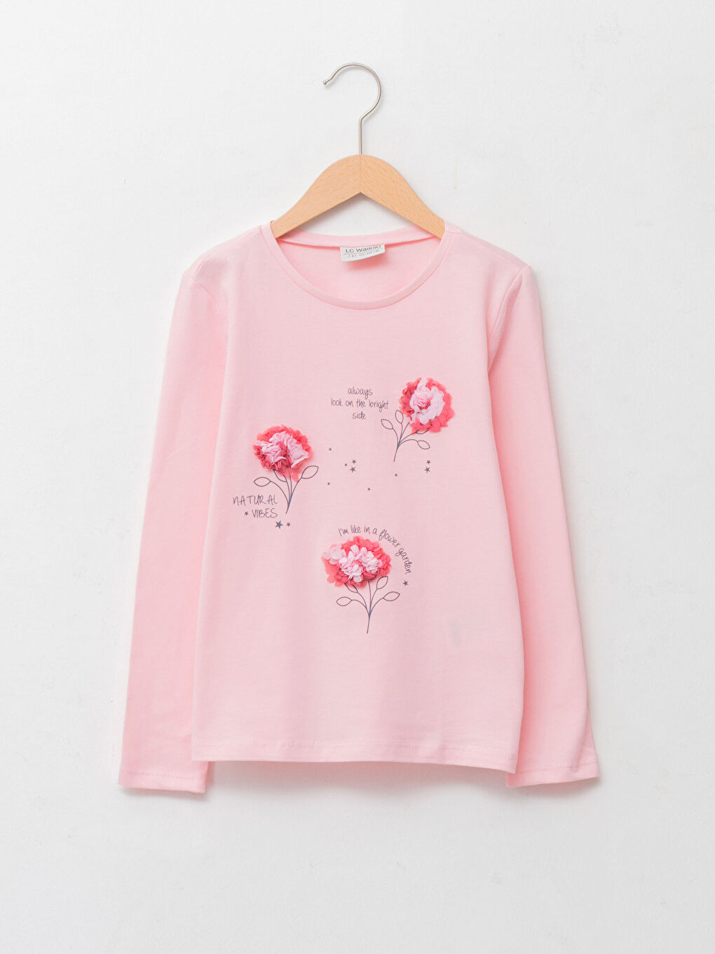 Crew Neck Printed Long Sleeve Cotton Girl T-shirt