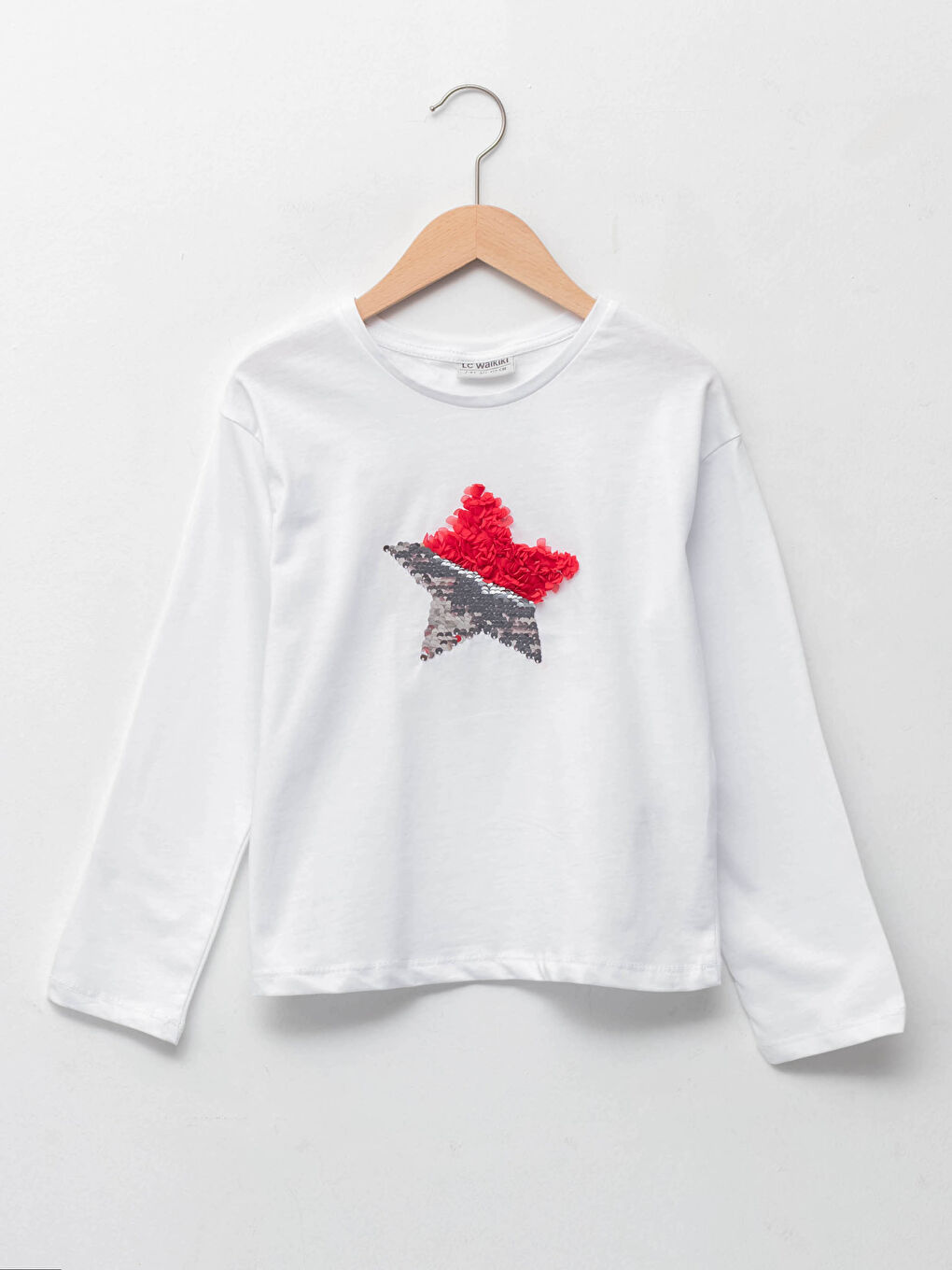 Crew Neck Two Way Sequined Long Sleeve Girls T-Shirt-1