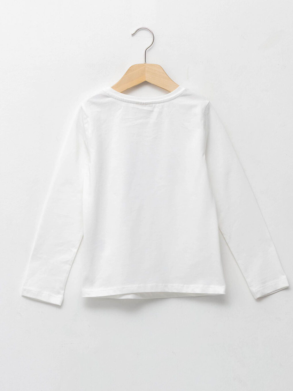 Beyaz Bisiklet Yaka Çift Yönlü Payetli Uzun Kollu Kız Çocuk Tişört-2