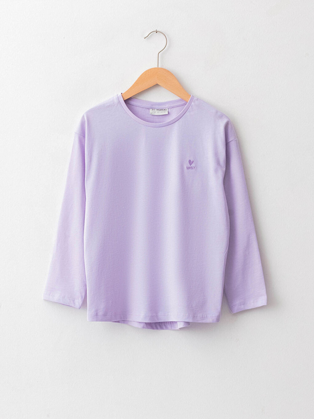 LCW Kids Crew Neck Embroidery Detailed Long Sleeve Cotton Girl T-shirt -W1BB55Z4-G0W