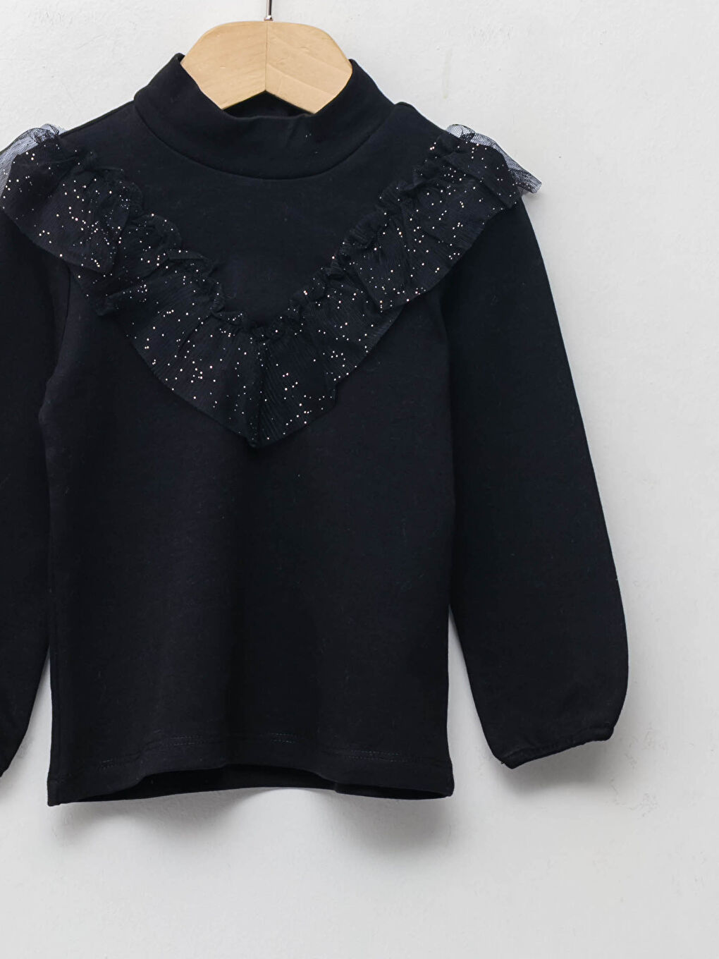 Футболка с длинным рукавом и деталями из тюля, полуводолазка, для малышки девочки-2