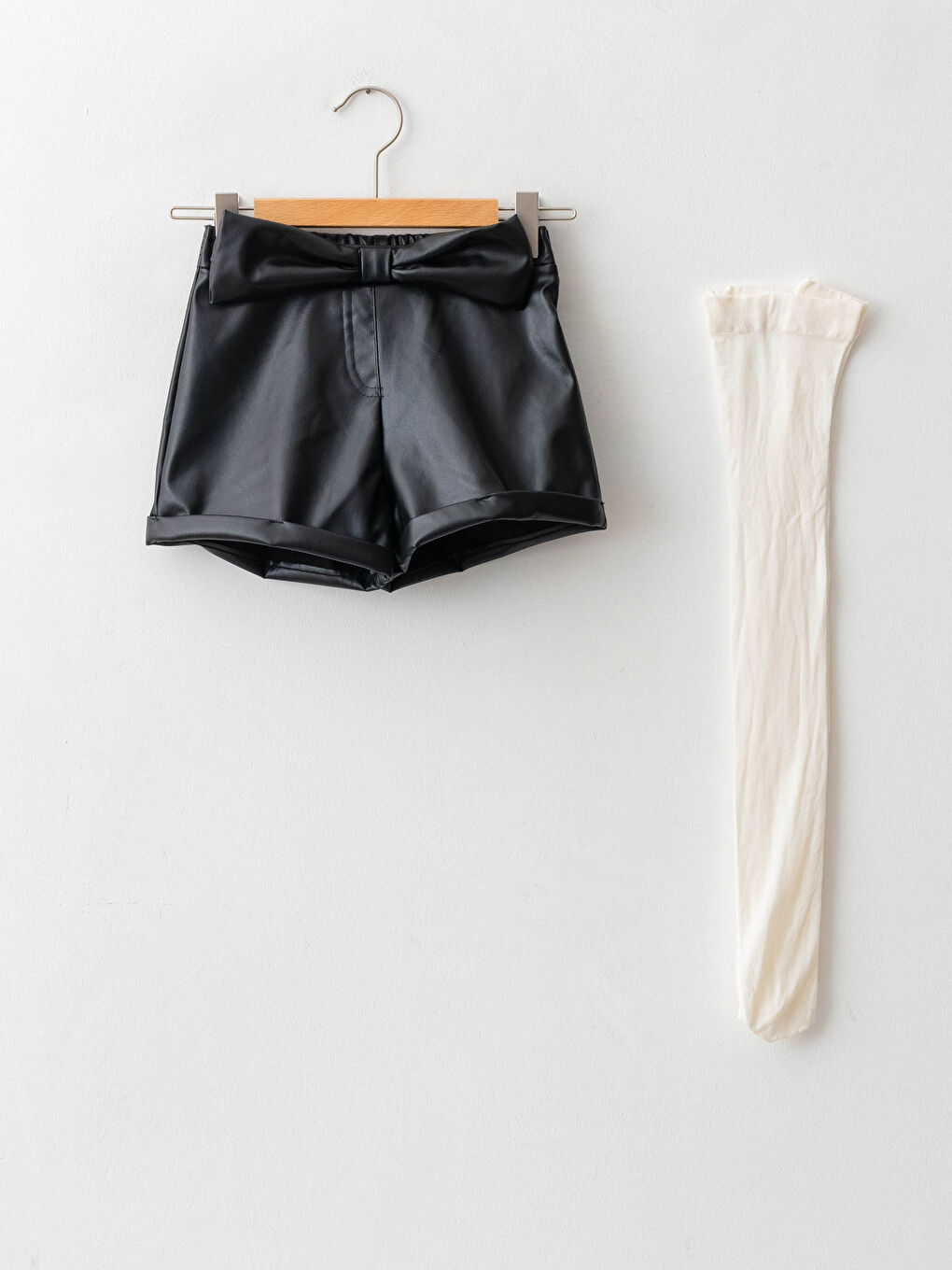 Shorts et Collants en Similicuir Bébé Fille à Taille Élastique - Ensemble 2 Pièces