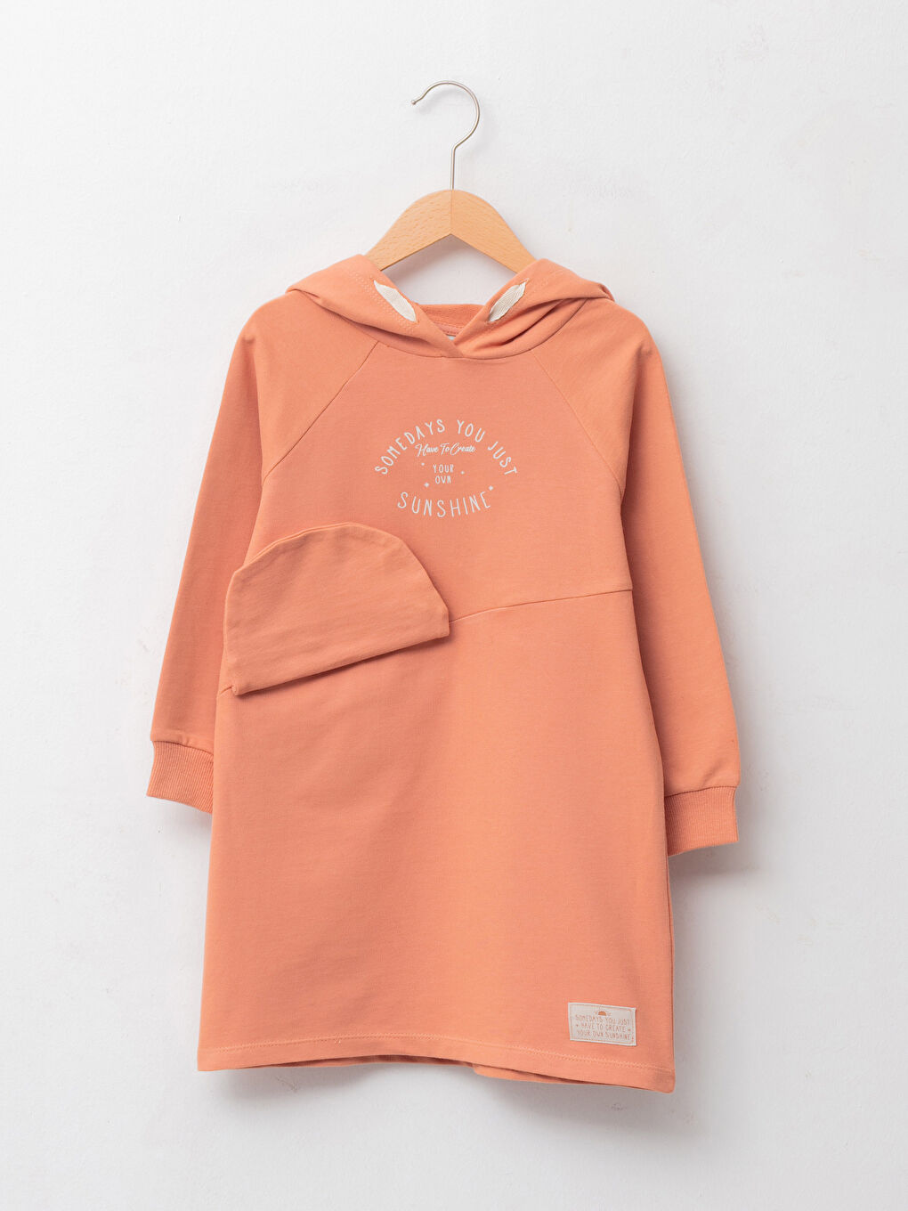 LCW Kids Hooded Printed Long Sleeve Girls' Dress -W1BC43Z4-GLC