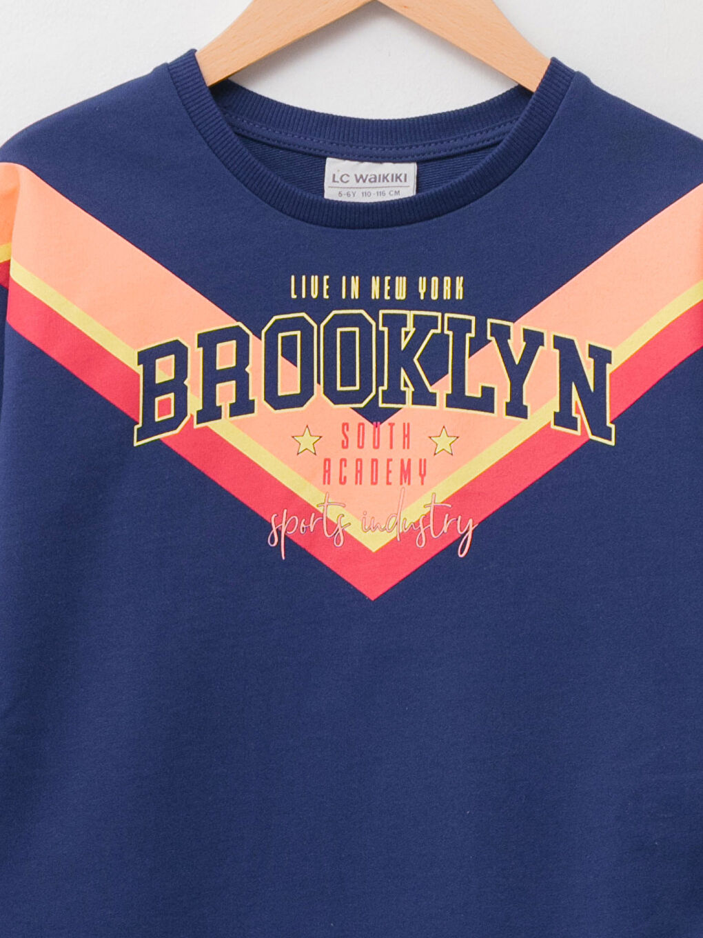 Lacivert Bisiklet Yaka Baskılı Uzun Kollu Kız Çocuk Elbise-2