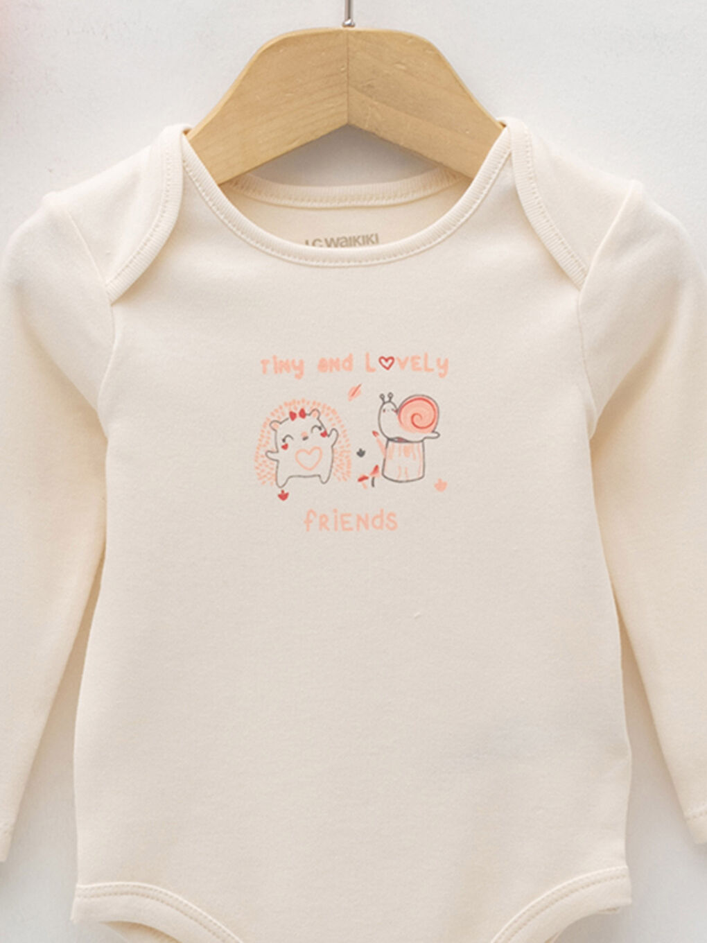 Ekru Bisiklet Yaka Uzun Kollu Baskılı Kız Bebek Çıtçıtlı Bodysuit 2'li-2