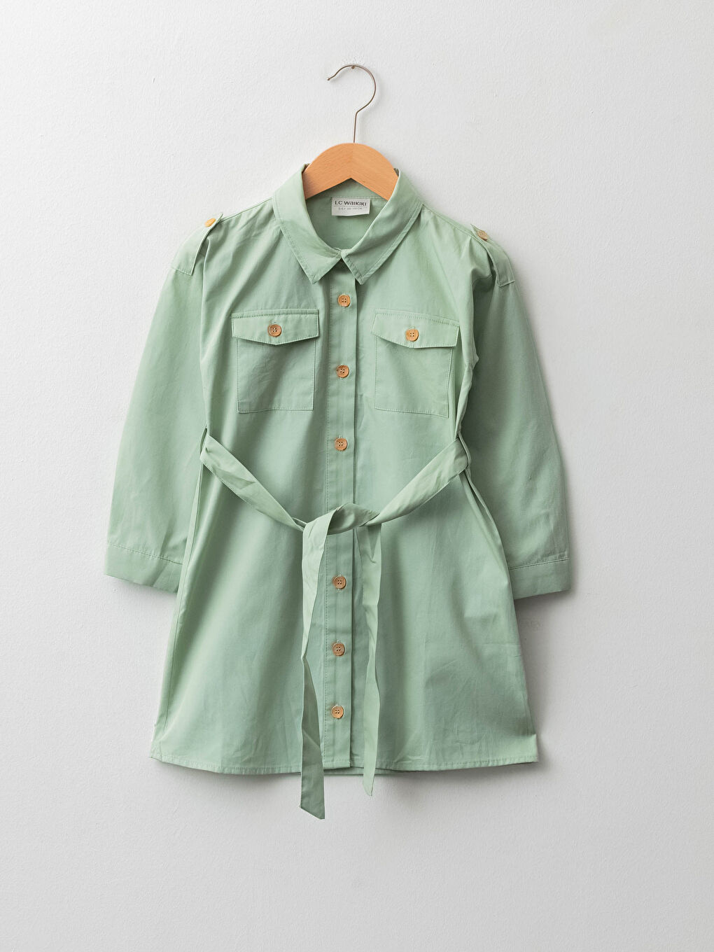 Shirt Neck Basic Long Sleeve Poplin Girl Dress