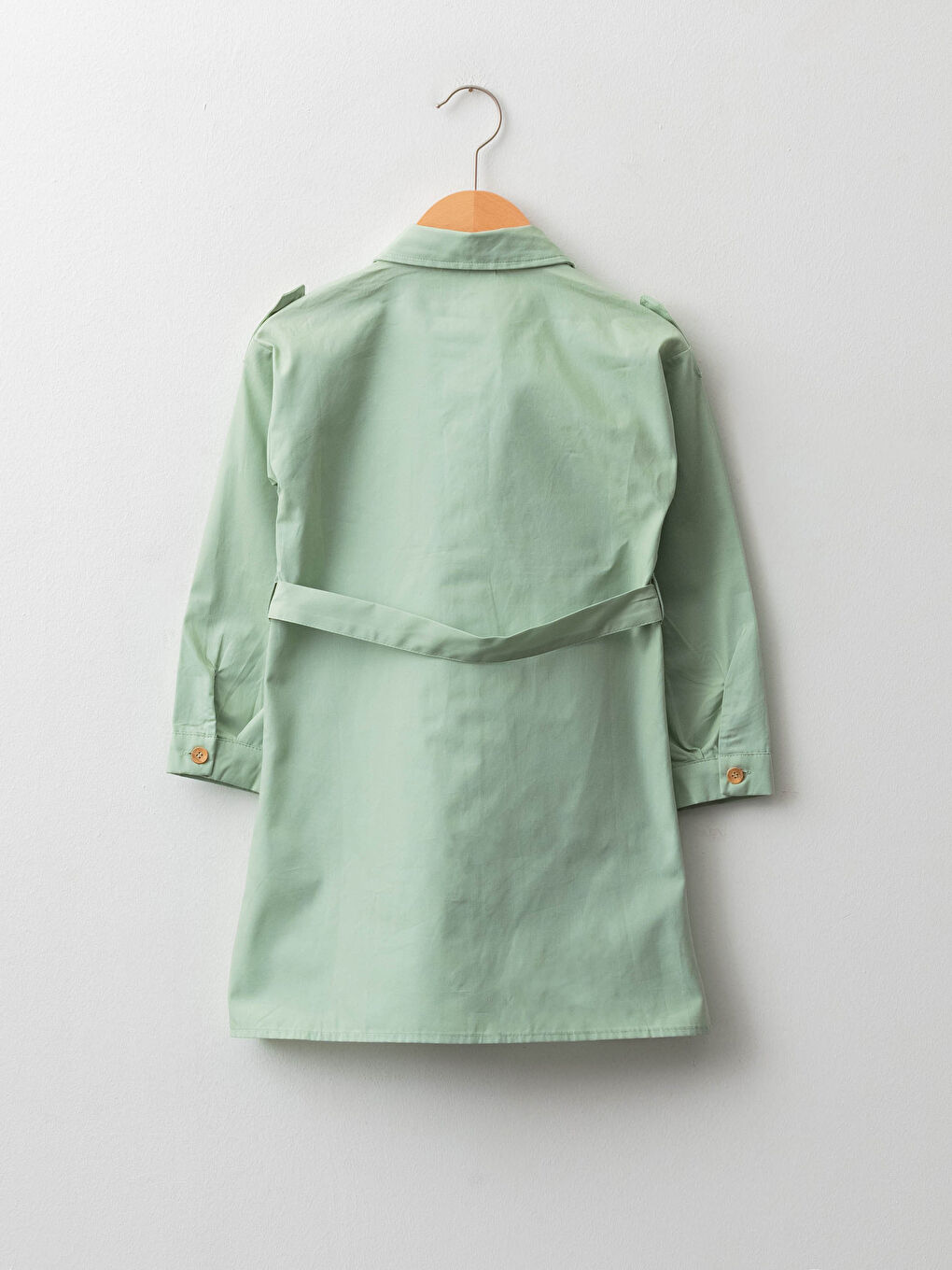 Shirt Neck Basic Long Sleeve Poplin Girl Dress-1