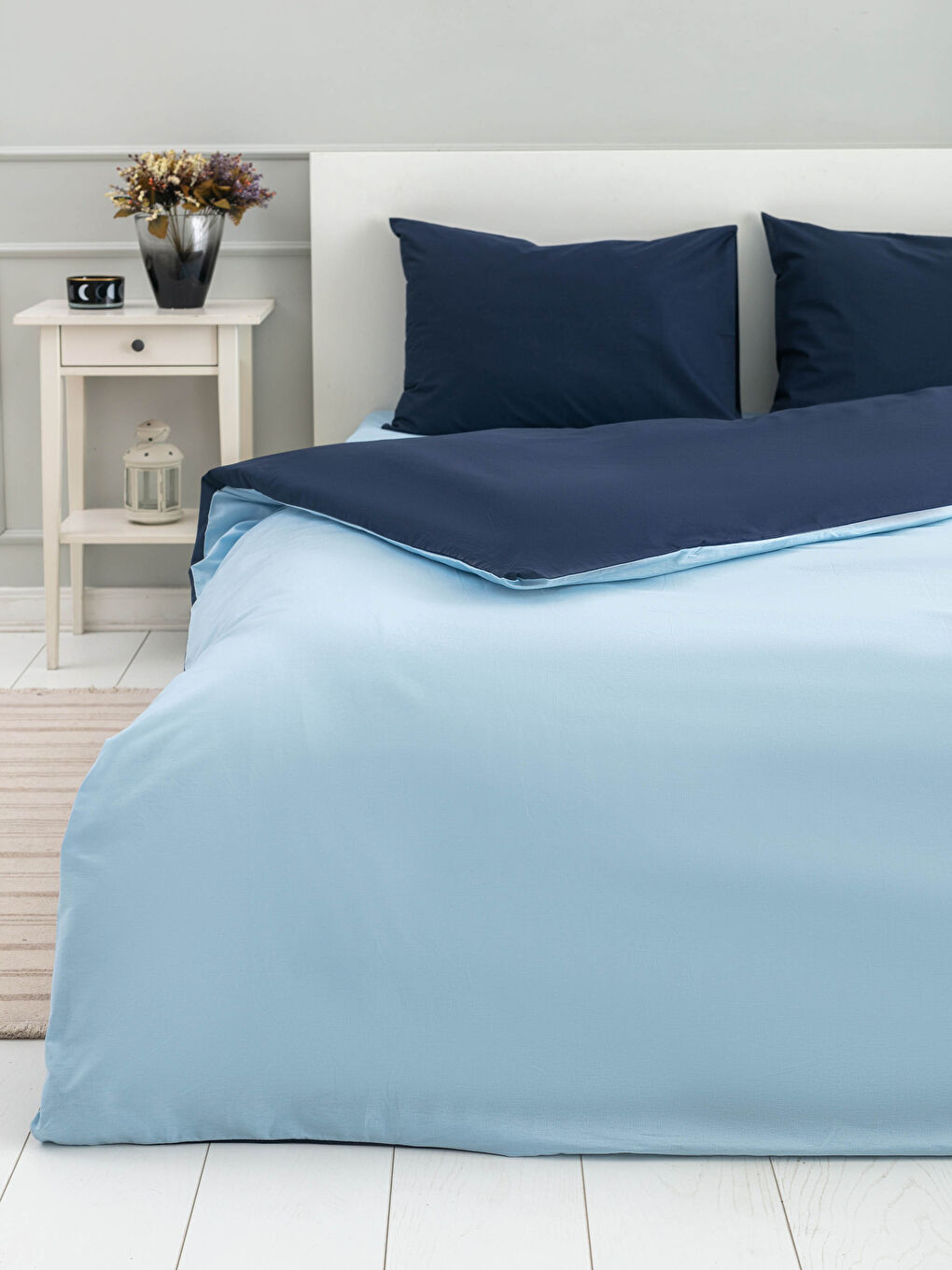 Parure de Couette Double Face Unie en Tissu Renforcé-1