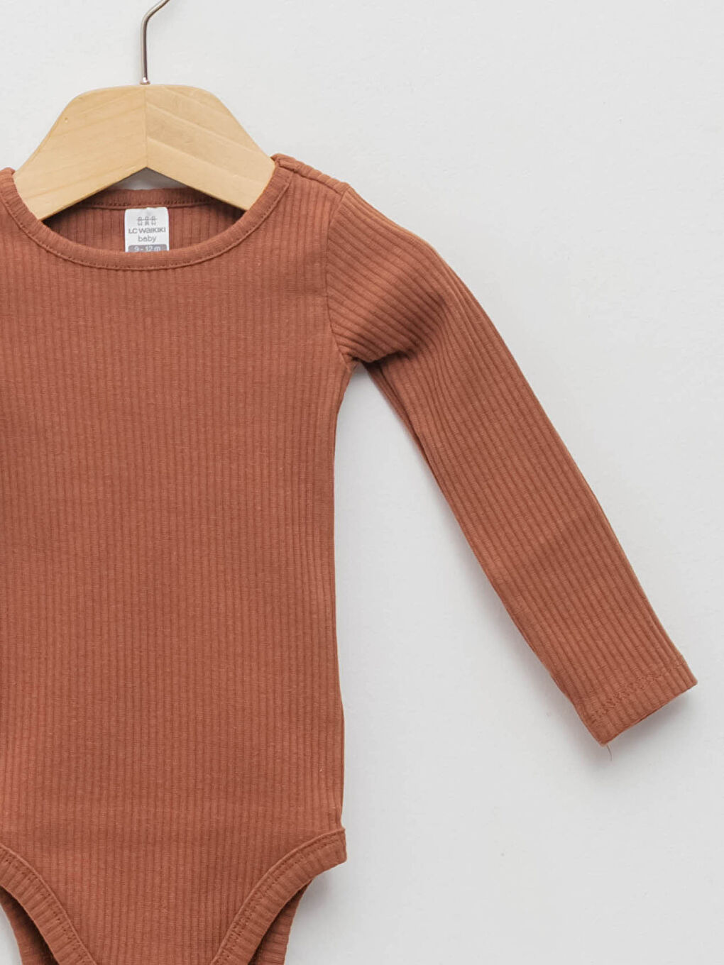 Bej Bisiklet Yaka Uzun Kollu Pamuklu Erkek Bebek Çıtçıtlı Body 2'li-2