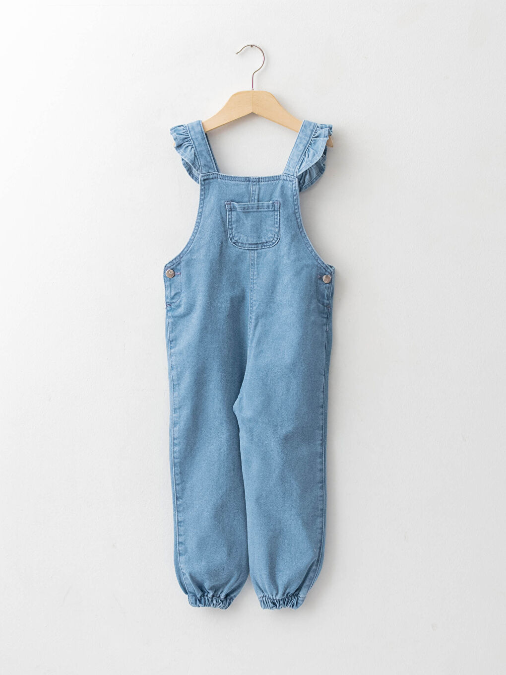 İndigo Kare Yaka Askılı Pamuklu Kız Bebek Jean Salopet-1