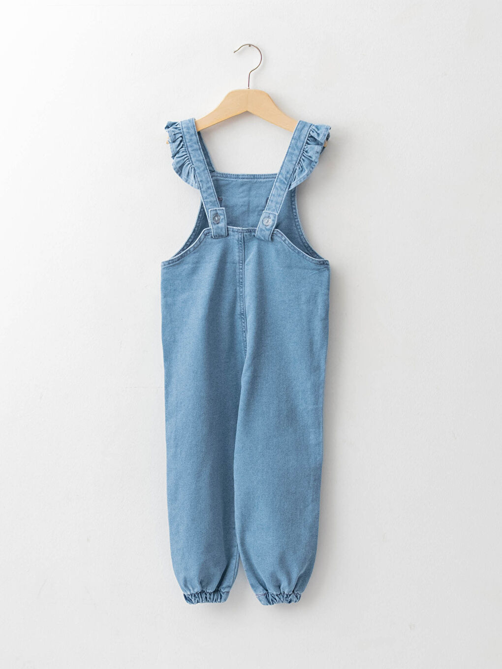 İndigo Kare Yaka Askılı Pamuklu Kız Bebek Jean Salopet-3