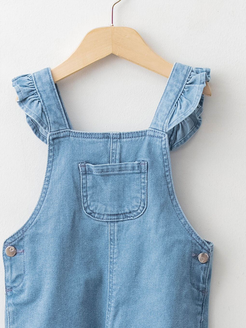 İndigo Kare Yaka Askılı Pamuklu Kız Bebek Jean Salopet-5