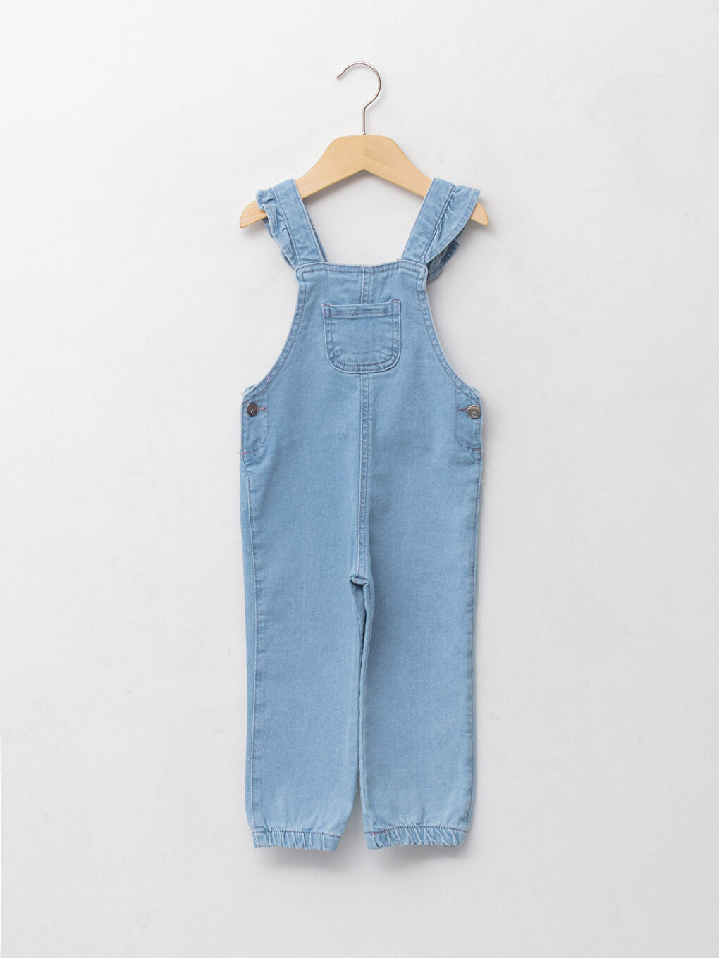 İndigo Kare Yaka Askılı Pamuklu Kız Bebek Jean Salopet