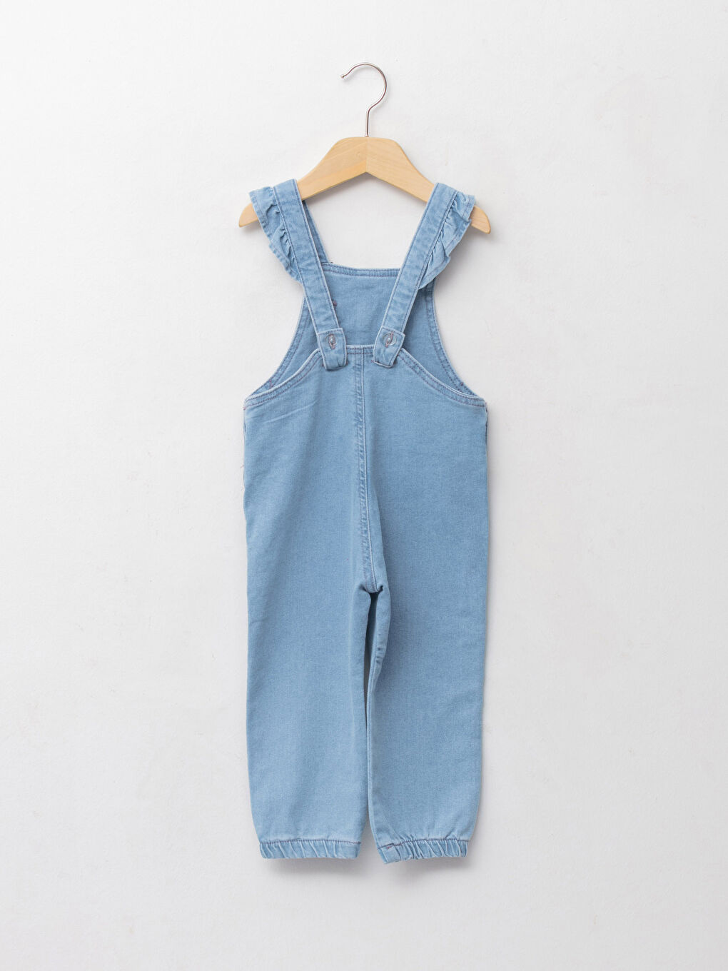 İndigo Kare Yaka Askılı Pamuklu Kız Bebek Jean Salopet-2