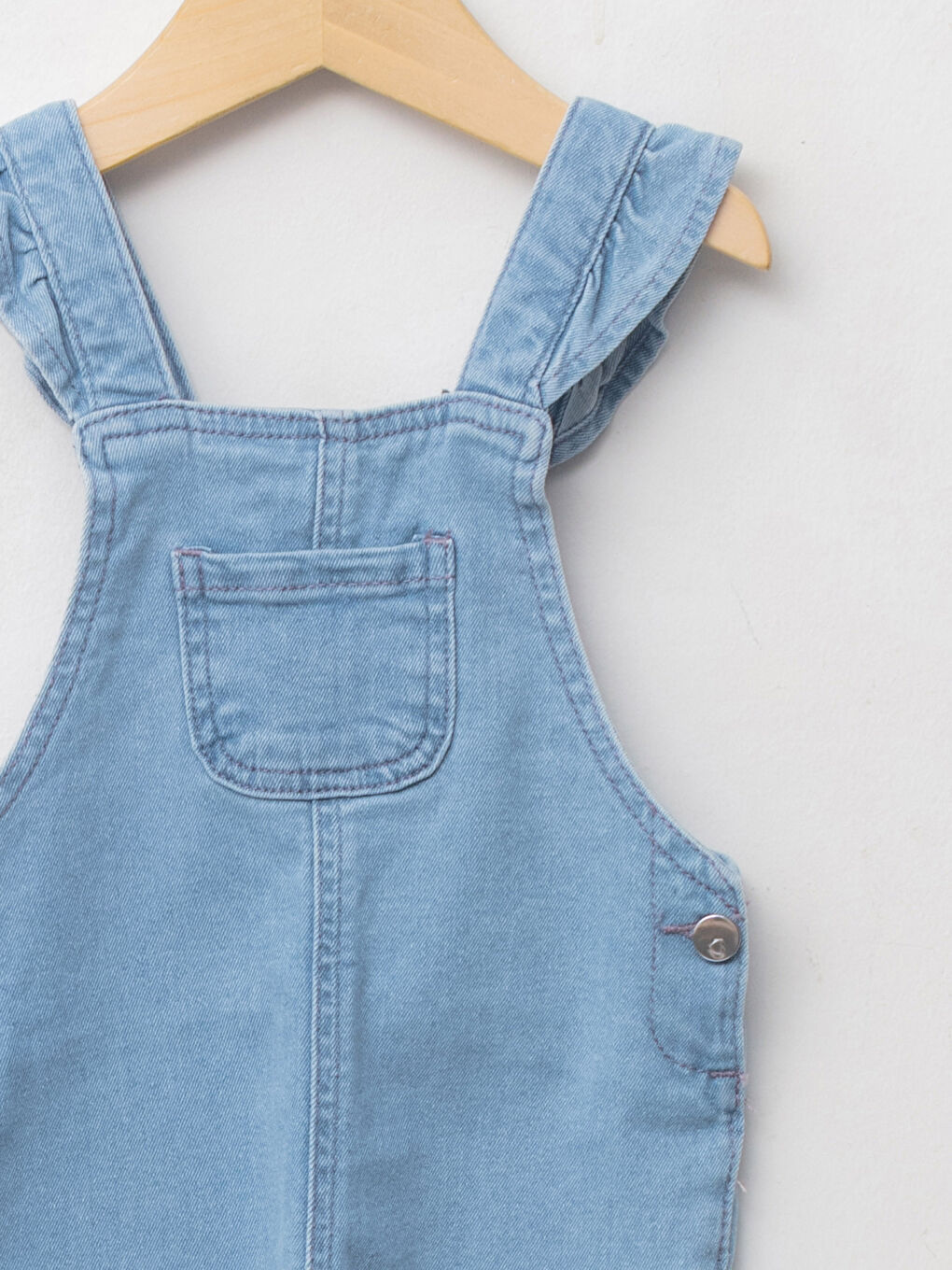 İndigo Kare Yaka Askılı Pamuklu Kız Bebek Jean Salopet-4